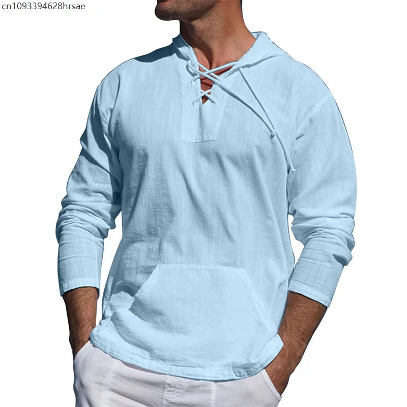 Men's Cotton Linen Hooded Sports Shirt