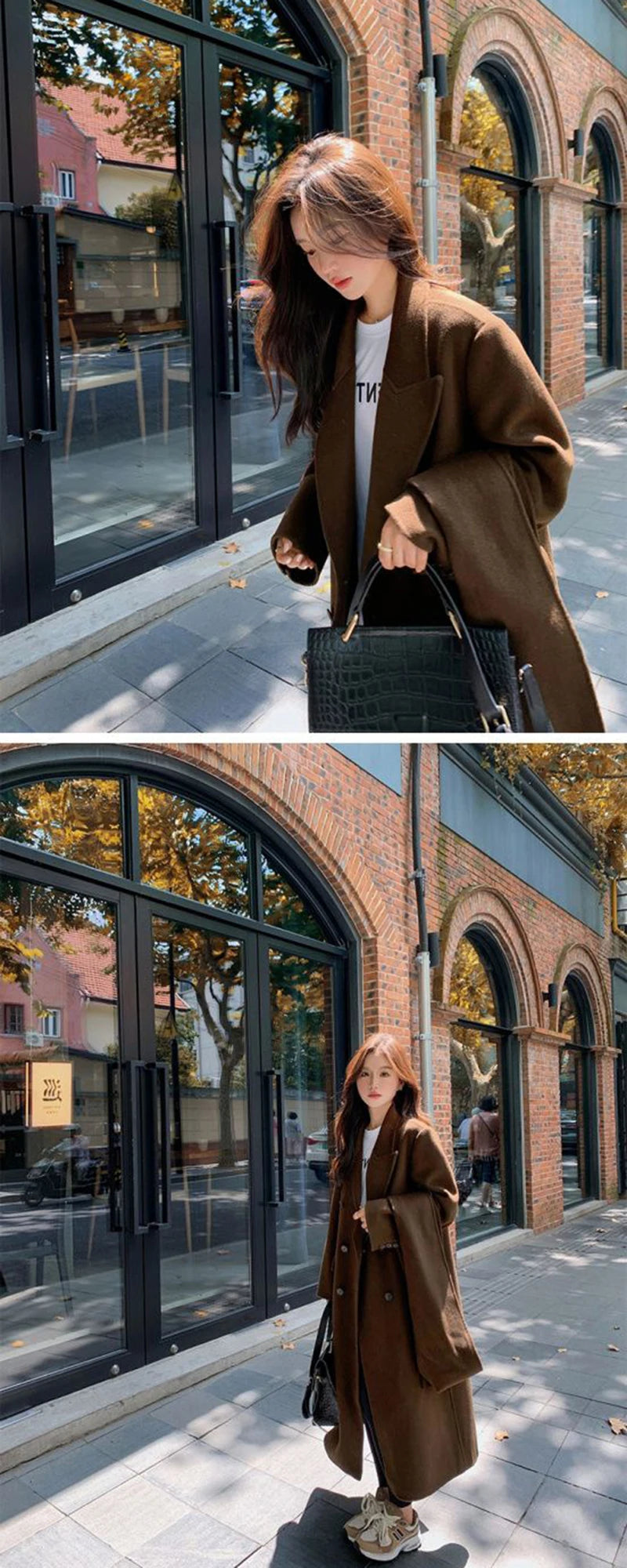 Women's Y2K Faux Wool Coat - Double Breasted Winter Jacket