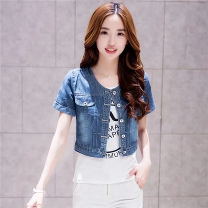 Denim Gödəkçə Qadın 2023 Yarımqol Cins Gödəkçə Qadın Elastik Rahat Denim Palto Qısa Denim Gödəkçə Qadın