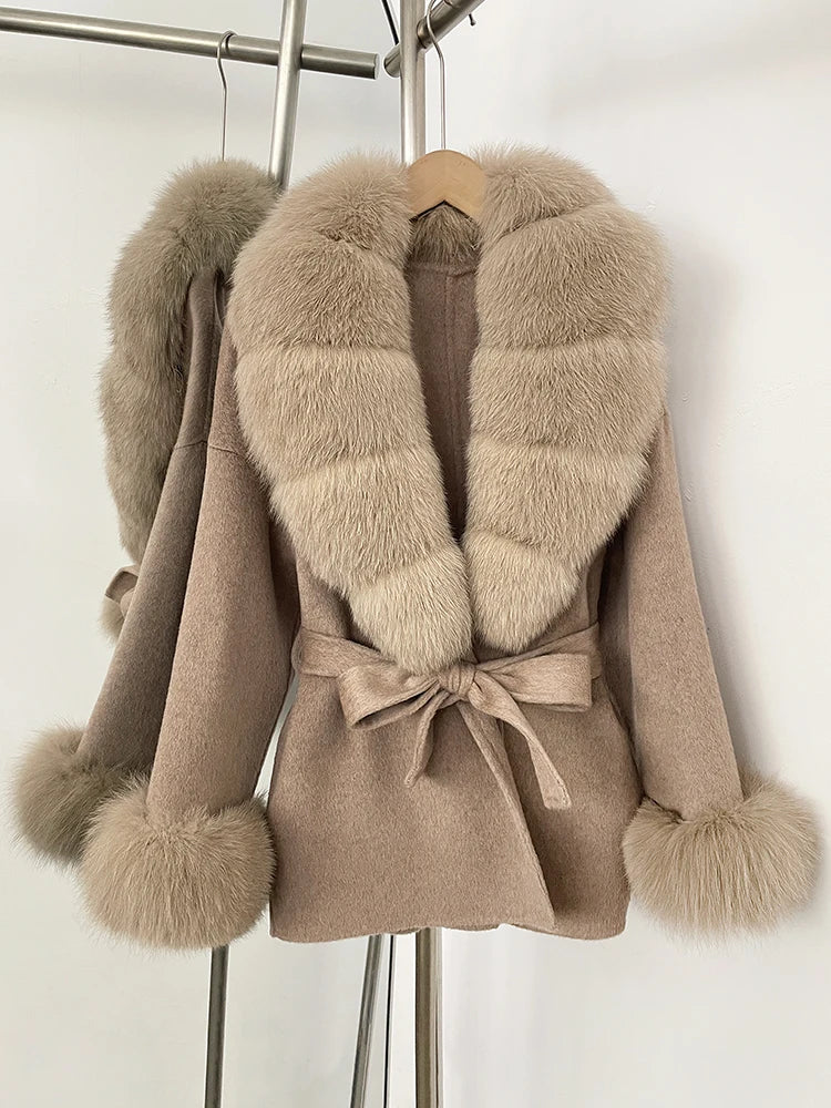 Women's Luxury Winter Coat - Wool with Real Fur Trim