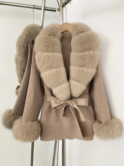 Women's Luxury Winter Coat - Wool with Real Fur Trim