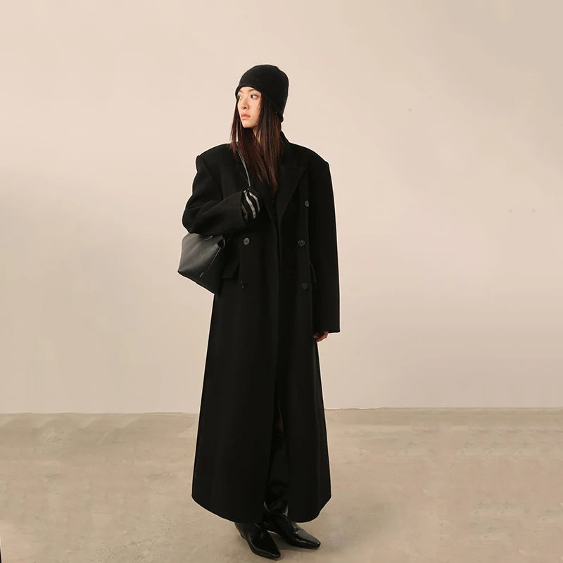 Women's Y2K Faux Wool Coat - Double Breasted Winter Jacket