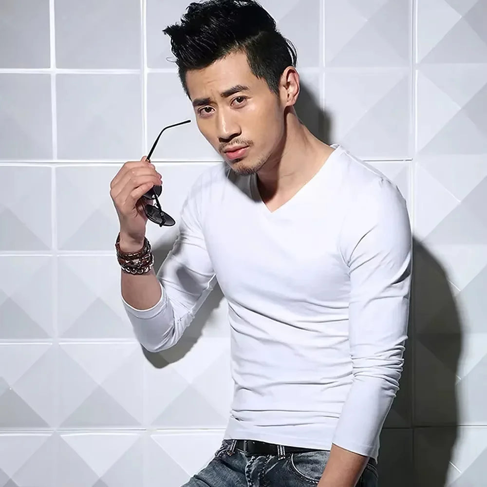 Men's Slim Fit V-Neck Polyester T-Shirt 2026