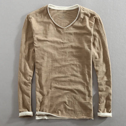 Men's Japanese Vintage V-Neck Long Sleeve T-Shirt 2026