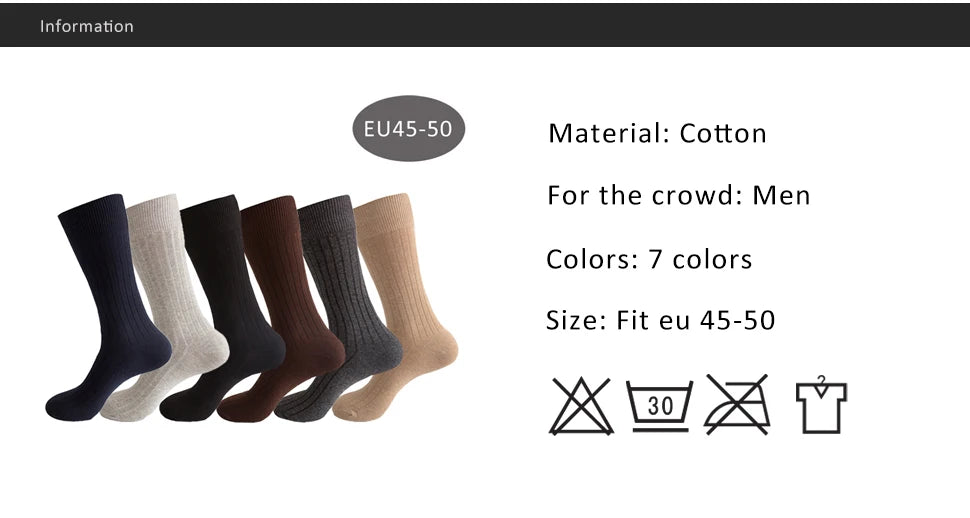 Men's Long Business Socks - Combed Cotton Striped Dress