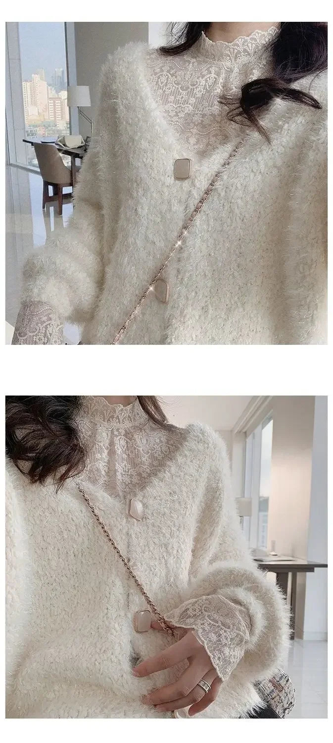 Qadın Krujeva Köynək Payız Uzun Qollu Turtlenock Mesh