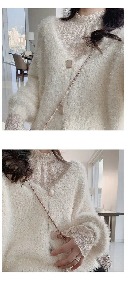 Qadın Krujeva Köynək Payız Uzun Qollu Turtlenock Mesh