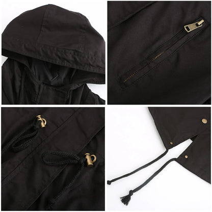 Women Hooded Trench Coat Spring Autumn Outdoor