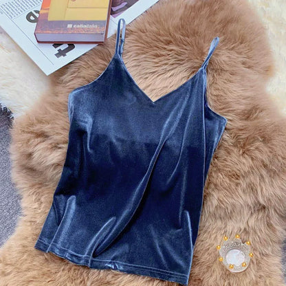 Women Velour Tank Crop Top - Korean Streetwear Camisole
