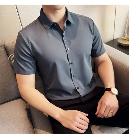 Men's Embroidered Striped Business Shirt