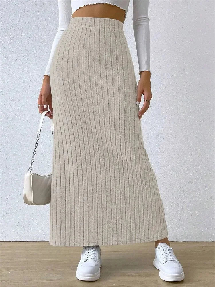 Women's Rib-knit Side Split Maxi Skirt - Long Skirt