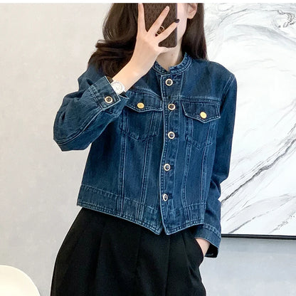 Vintage Women's O-Neck Denim Jacket Y2K