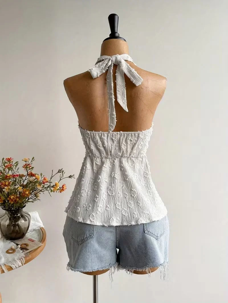 Women's V-Neck Lace Top - Summer Beach Vacation Top