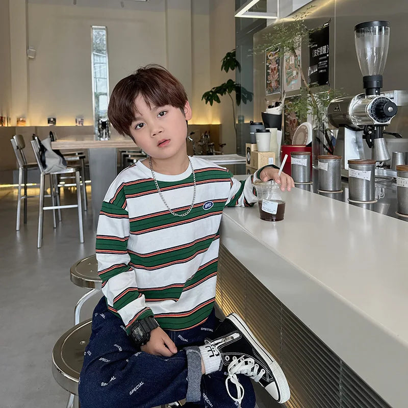 Kids Striped Cotton Long Sleeve T-Shirt 2-7Y