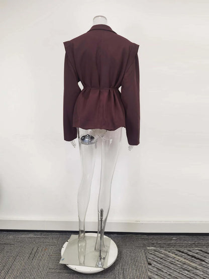 Qadınlar üçün Yüksək Səviyyəli Blazer Zərif Şəhərətrafı Bel Qalstuku