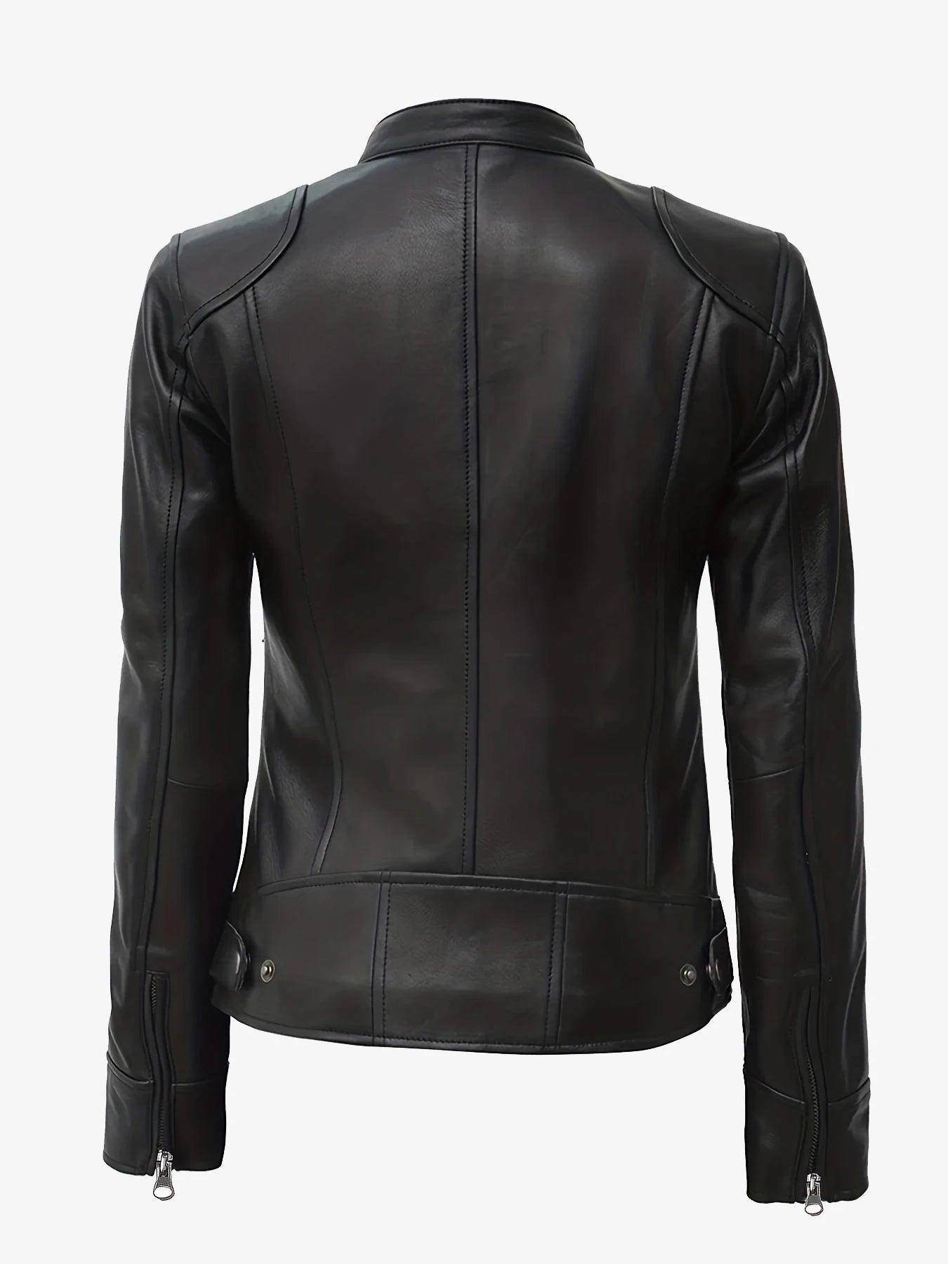 Women's Leather Jacket - Slim Fit A-line Zipper Cycling Jacket, Stand Collar Long Sleeve Casual Cycling Jacket, All-Season PU Le