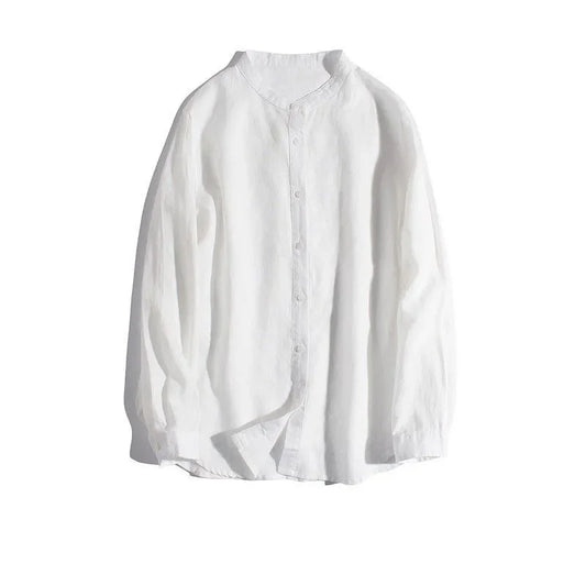 Men's Korean Style Loose White Round Neck Shirt
