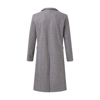 Men's Long Trench Coat - Slim-Fit Wool Jacket