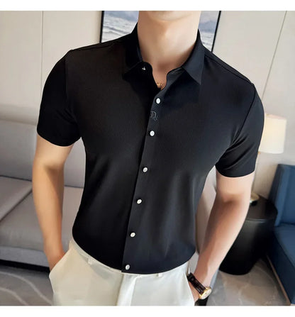 Men's Embroidered Striped Business Shirt