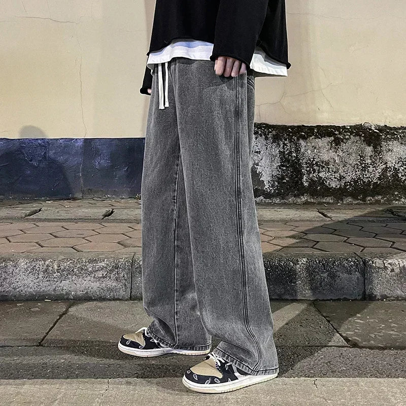 Men's Wide Leg Baggy Jeans - Korean Street Style Loose