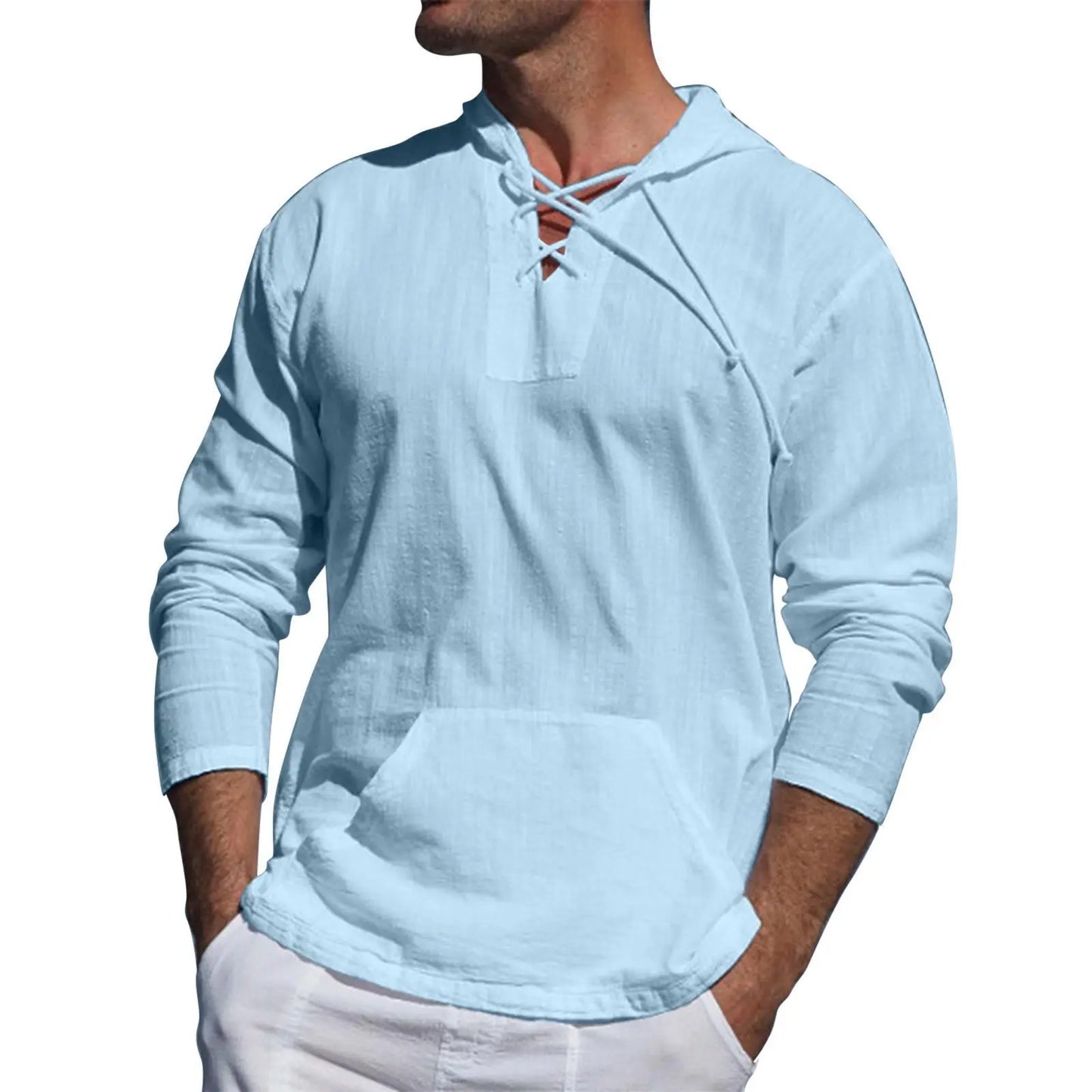 Men's Cotton Linen Hooded Sports Shirt