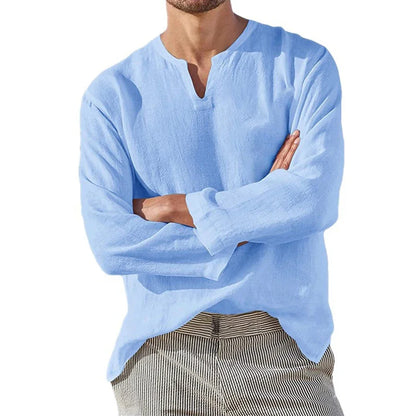 Men's Cotton Linen V-Neck Hawaiian T-Shirt