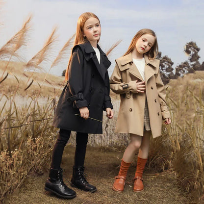 Girls Windbreaker Trench Coat - Kids Mid-Length 3-14 Years