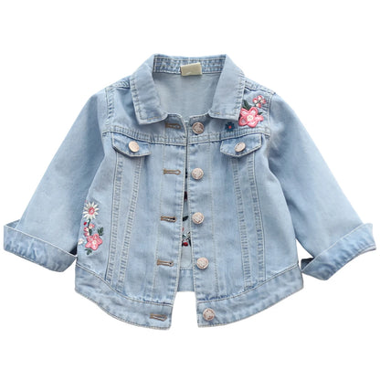 Girls Denim Jacket - Embroidered Cowboy Coat