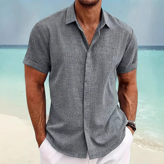 Men's Linen Shirts Short Sleeve Casual Shirts Button Down Shirt for Men Beach Summer Wedding Shirt