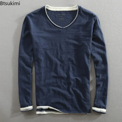 Men's Japanese Vintage V-Neck Long Sleeve T-Shirt 2026