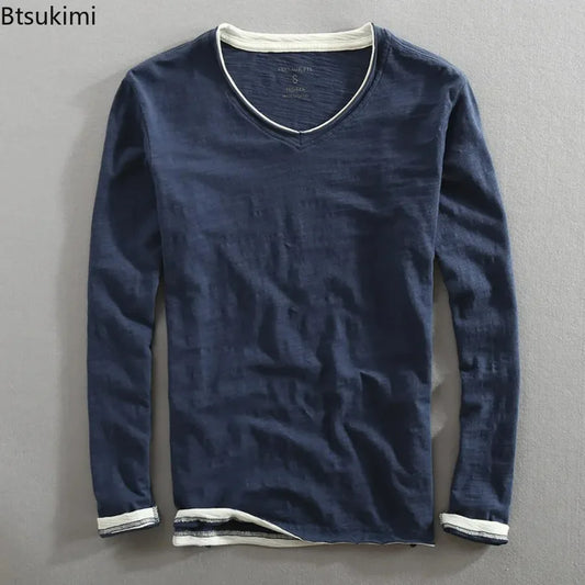 Men's Japanese Vintage V-Neck Long Sleeve T-Shirt 2026
