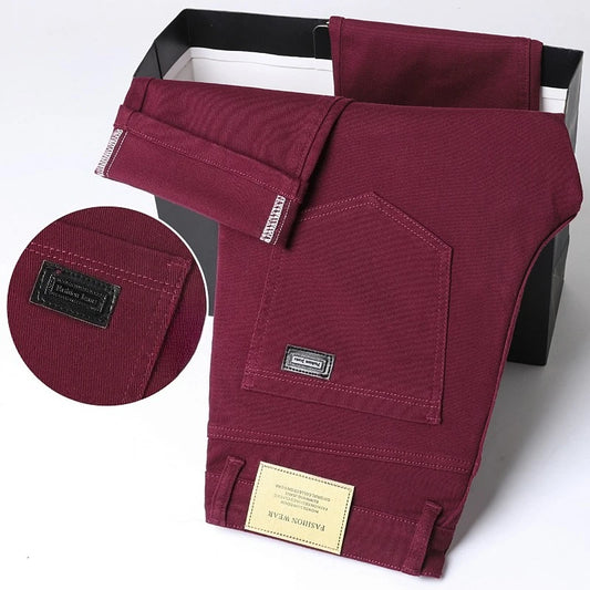 Wine Red Jeans Men - Fashion Casual Classic Business Straight