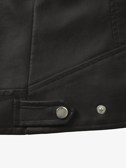 Women's Leather Jacket - Slim Fit A-line Zipper Cycling Jacket, Stand Collar Long Sleeve Casual Cycling Jacket, All-Season PU Le