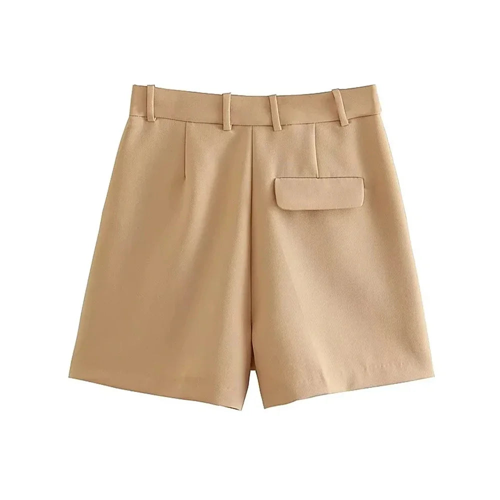 Women's Bermuda Shorts - Vintage High Waist Side Pocket Shorts