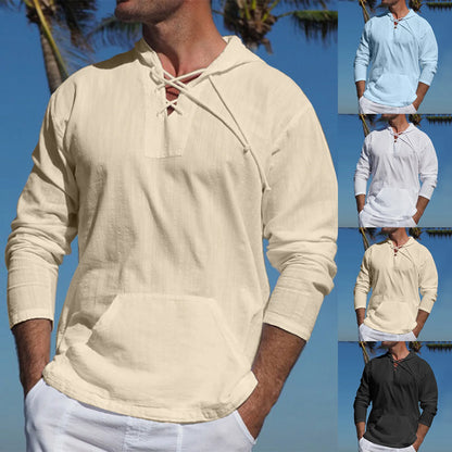 Men's Cotton Linen Hooded Sports Shirt