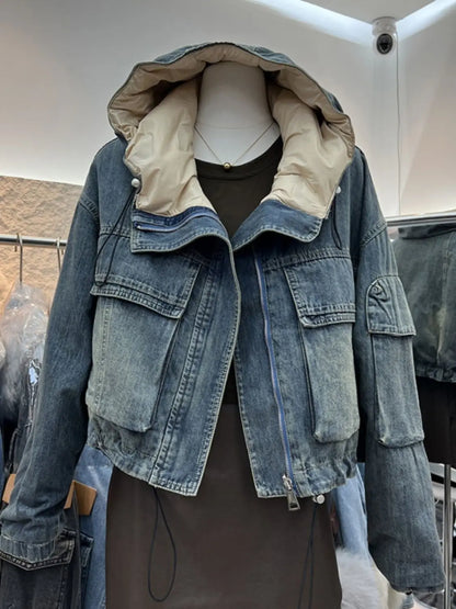 Vintage Denim Jacket Women 2025 Hooded