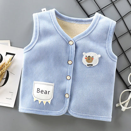 Kids Thicken Velvet Vest Jacket - Warm Sleeveless Waistcoat for Boys & Girls (Autumn/Winter)