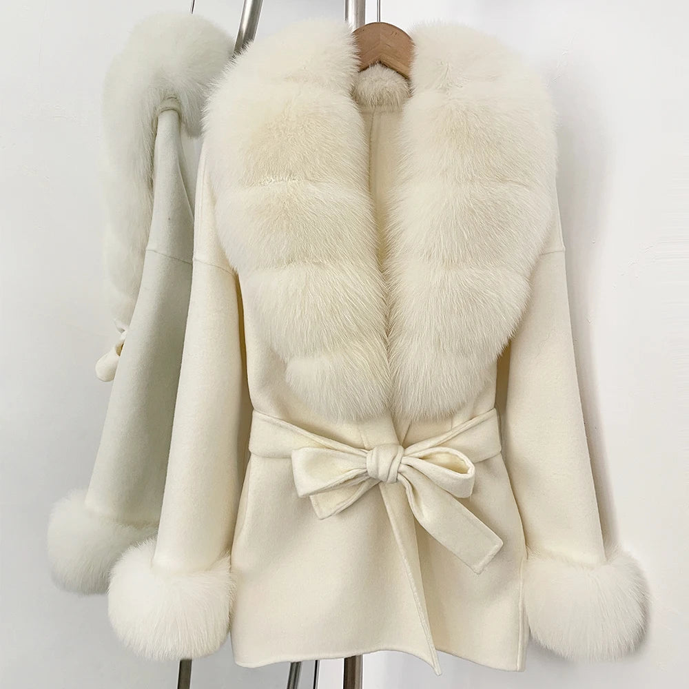 Women's Luxury Winter Coat - Wool with Real Fur Trim