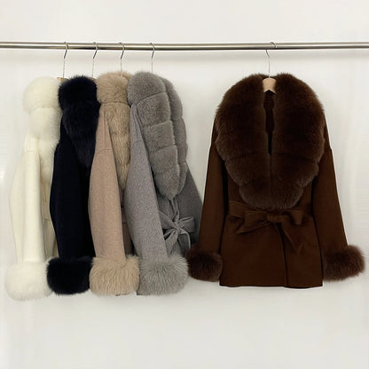 Women's Luxury Winter Coat - Wool with Real Fur Trim