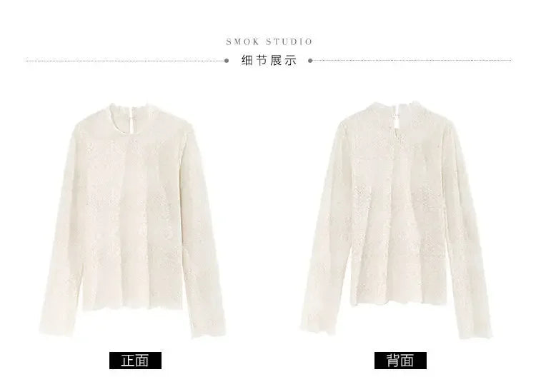 Qadın Krujeva Köynək Payız Uzun Qollu Turtlenock Mesh