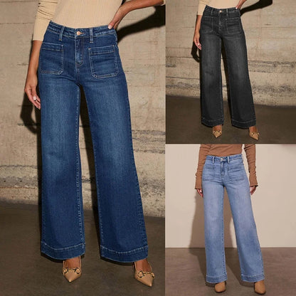 Women's High-Waisted Jeans 2025 Spring Wide-Leg Retro