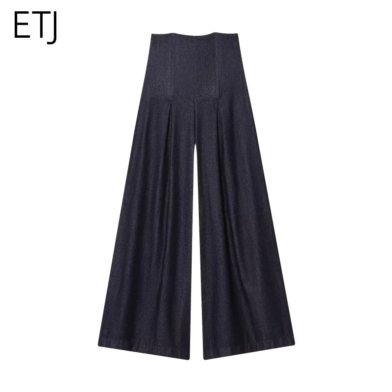 ETJ 2025 Women's New Street Fashion Ultra High Waist Wide Leg Jeans