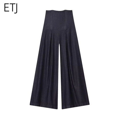 ETJ 2025 Women's New Street Fashion Ultra High Waist Wide Leg Jeans