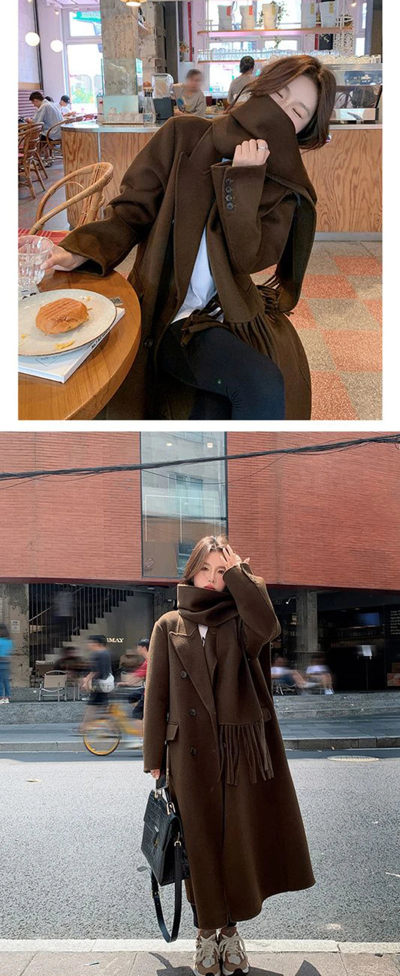 Women's Y2K Faux Wool Coat - Double Breasted Winter Jacket