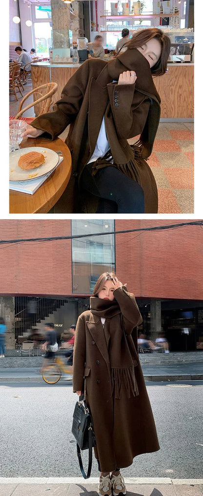 Women's Y2K Faux Wool Coat - Double Breasted Winter Jacket