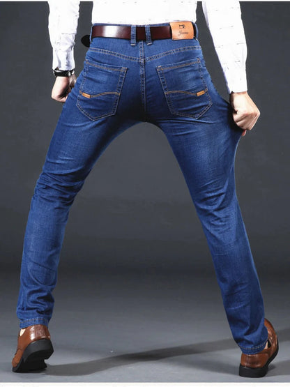 Men's Casual Stretch Jeans - Classic Blue & Black Denim