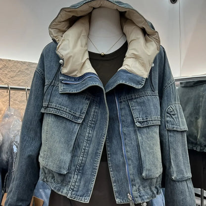 Vintage Denim Jacket Women 2025 Hooded