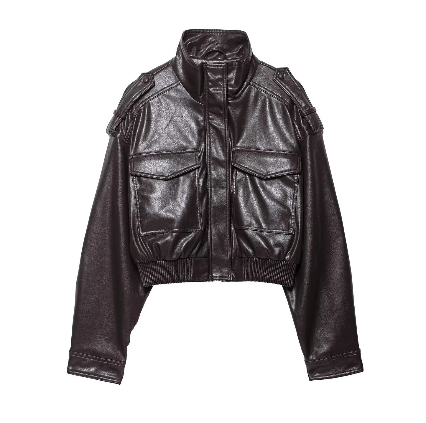 Women's Black Leather Jacket - Vintage Zipper Moto Biker Coat