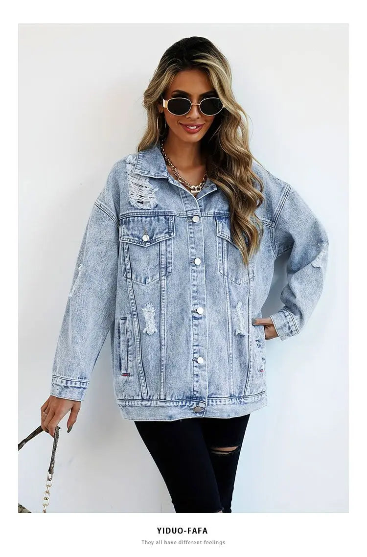 Women's Distressed Denim Jacket Classic
