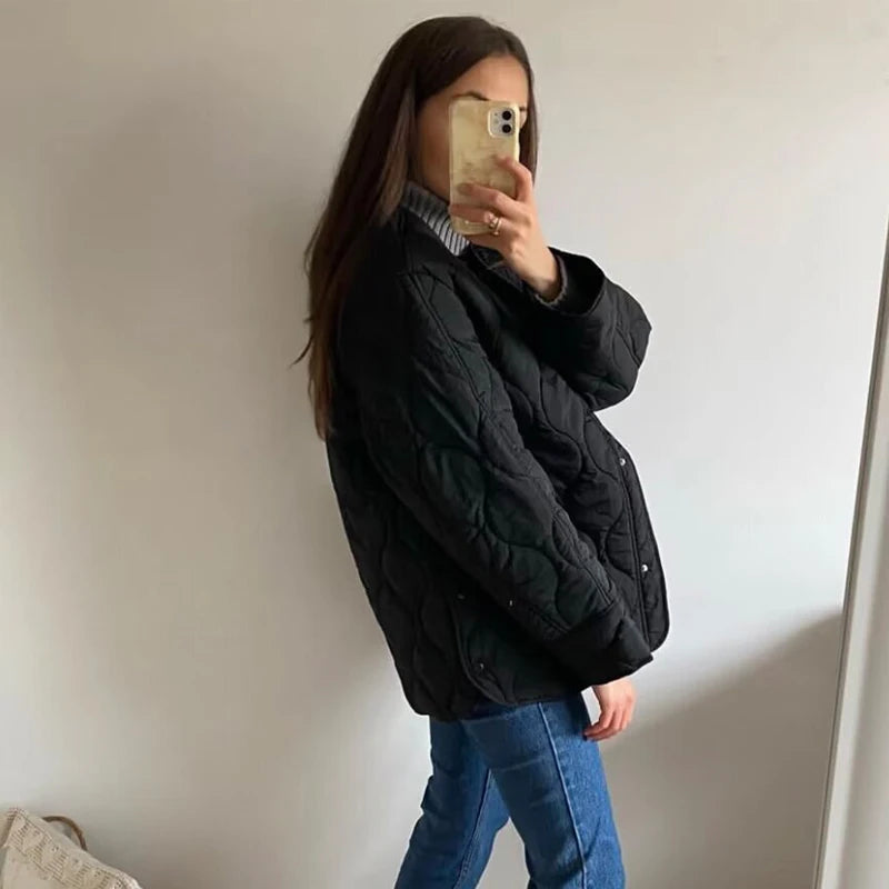 Women's Black Quilted Jacket - Padded Demi-Season Winter